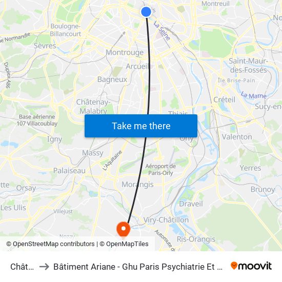 Châtelet to Bâtiment Ariane - Ghu Paris Psychiatrie Et Neurosciences map