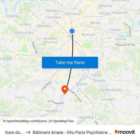 Gare du Nord to Bâtiment Ariane - Ghu Paris Psychiatrie Et Neurosciences map