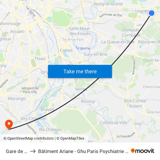 Gare de Torcy to Bâtiment Ariane - Ghu Paris Psychiatrie Et Neurosciences map