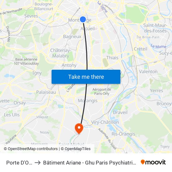 Porte D'Orléans to Bâtiment Ariane - Ghu Paris Psychiatrie Et Neurosciences map