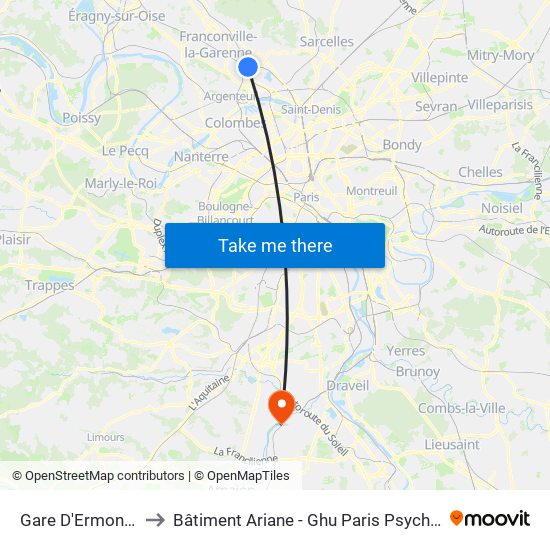 Gare D'Ermont-Eaubonne to Bâtiment Ariane - Ghu Paris Psychiatrie Et Neurosciences map
