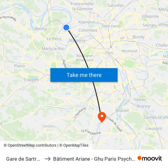 Gare de Sartrouville - RER to Bâtiment Ariane - Ghu Paris Psychiatrie Et Neurosciences map