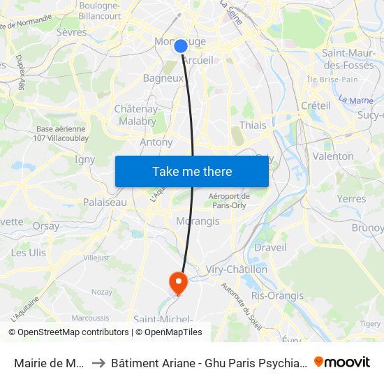 Mairie de Montrouge to Bâtiment Ariane - Ghu Paris Psychiatrie Et Neurosciences map