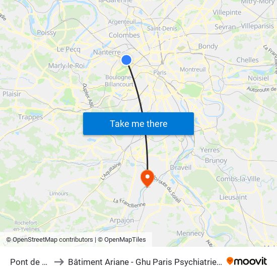Pont de Neuilly to Bâtiment Ariane - Ghu Paris Psychiatrie Et Neurosciences map