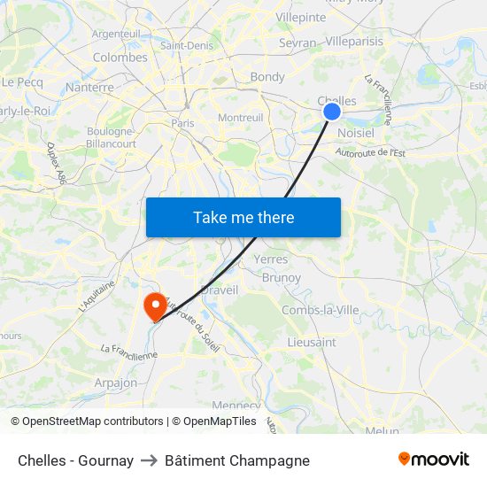 Chelles - Gournay to Bâtiment Champagne map