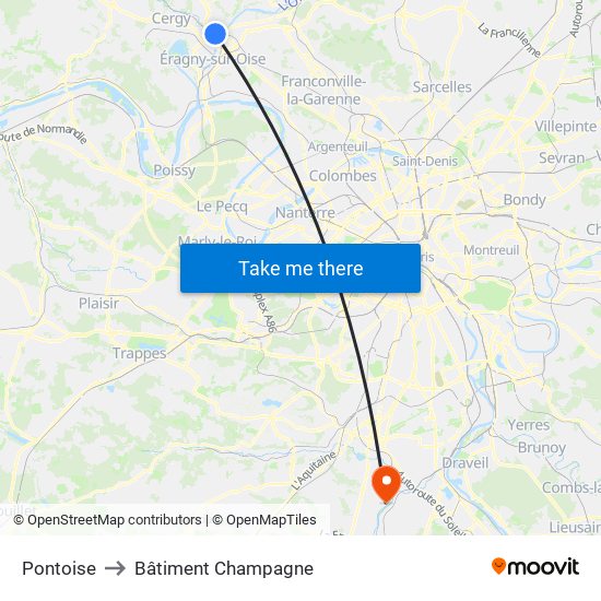 Pontoise to Bâtiment Champagne map