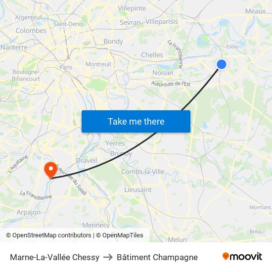 Marne-La-Vallée Chessy to Bâtiment Champagne map