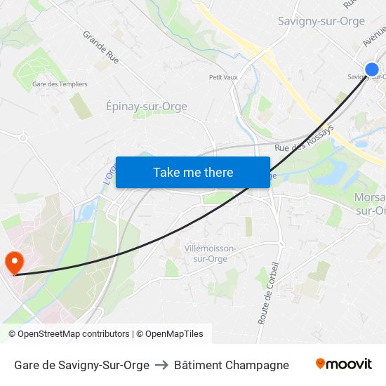 Gare de Savigny-Sur-Orge to Bâtiment Champagne map