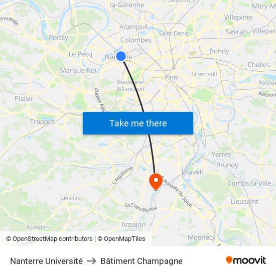 Nanterre Université to Bâtiment Champagne map