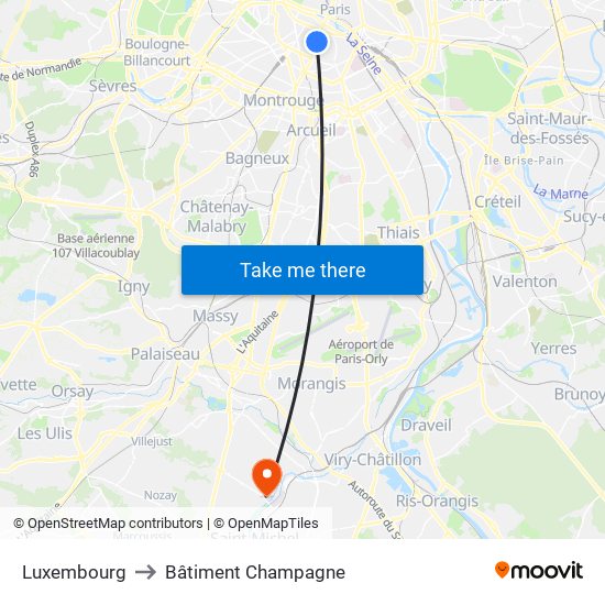 Luxembourg to Bâtiment Champagne map