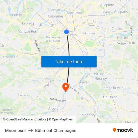 Miromesnil to Bâtiment Champagne map