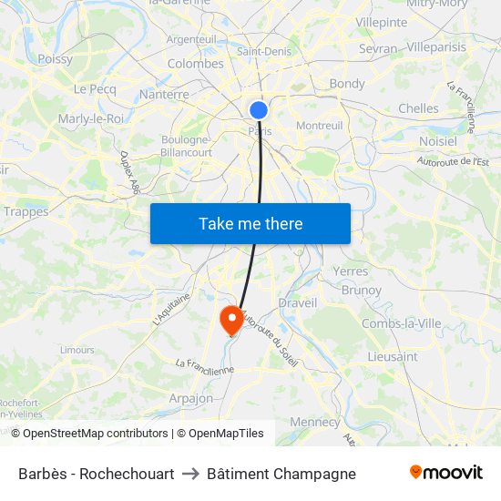 Barbès - Rochechouart to Bâtiment Champagne map