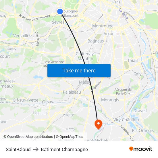 Saint-Cloud to Bâtiment Champagne map