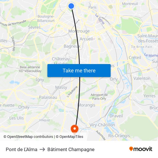 Pont de L'Alma to Bâtiment Champagne map