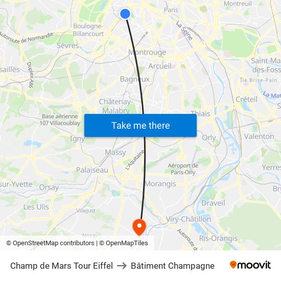 Champ de Mars Tour Eiffel to Bâtiment Champagne map