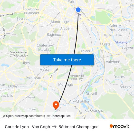 Gare de Lyon - Van Gogh to Bâtiment Champagne map