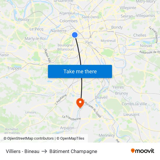 Villiers - Bineau to Bâtiment Champagne map
