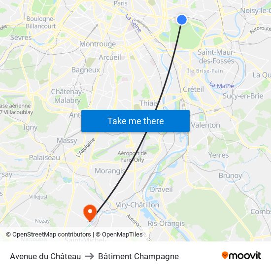 Avenue du Château to Bâtiment Champagne map