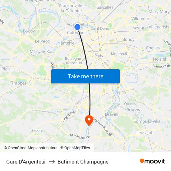 Gare D'Argenteuil to Bâtiment Champagne map
