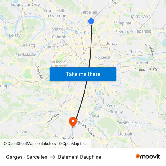 Garges - Sarcelles to Bâtiment Dauphiné map