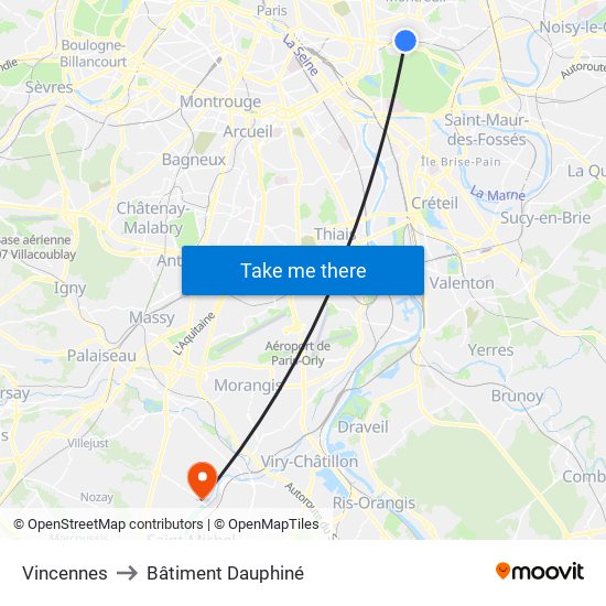 Vincennes to Bâtiment Dauphiné map