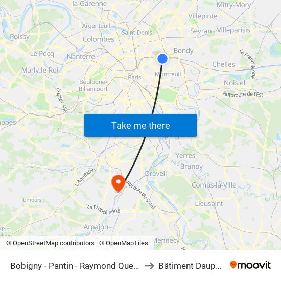 Bobigny - Pantin - Raymond Queneau to Bâtiment Dauphiné map
