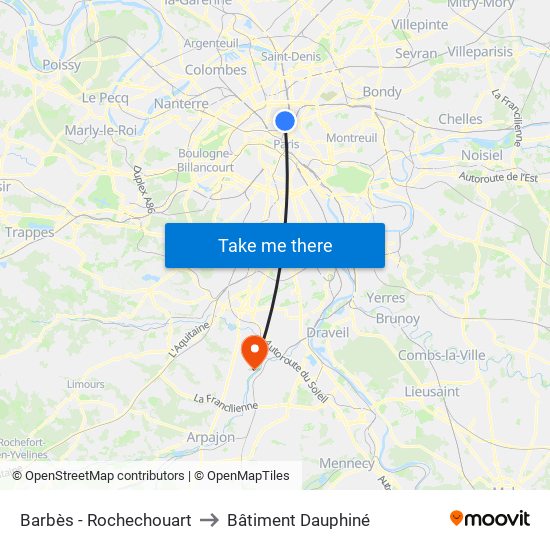 Barbès - Rochechouart to Bâtiment Dauphiné map