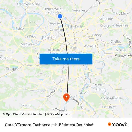 Gare D'Ermont-Eaubonne to Bâtiment Dauphiné map