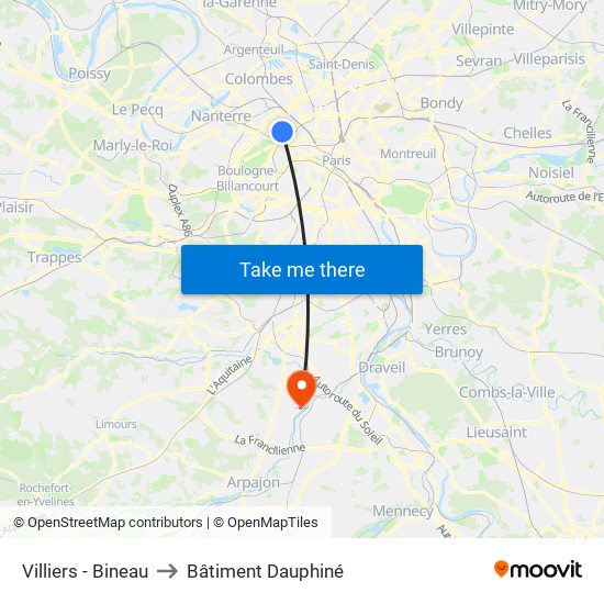 Villiers - Bineau to Bâtiment Dauphiné map