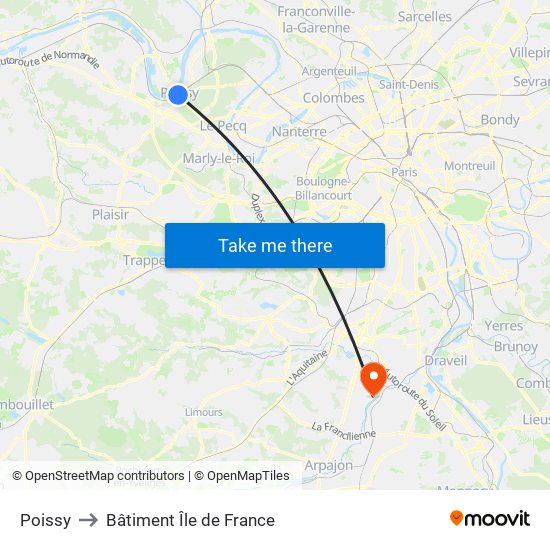 Poissy to Bâtiment Île de France map