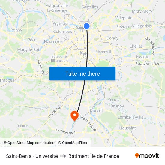 Saint-Denis - Université to Bâtiment Île de France map