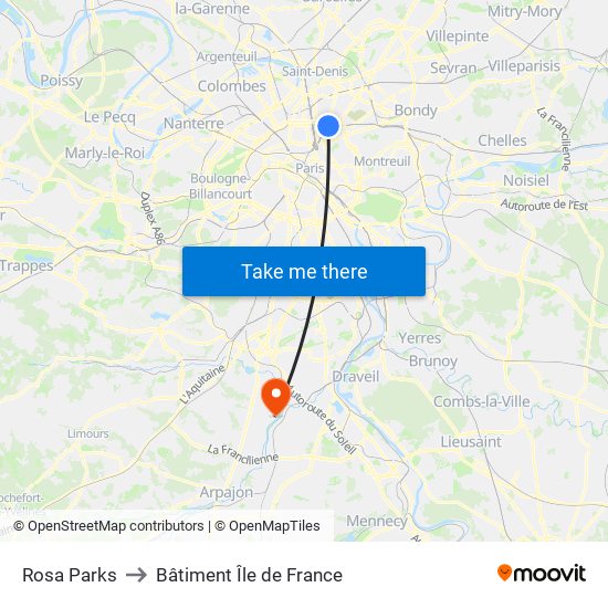 Rosa Parks to Bâtiment Île de France map