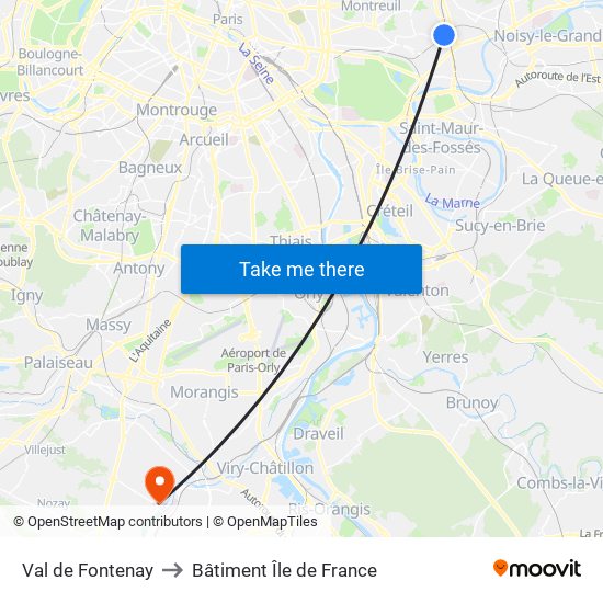 Val de Fontenay to Bâtiment Île de France map