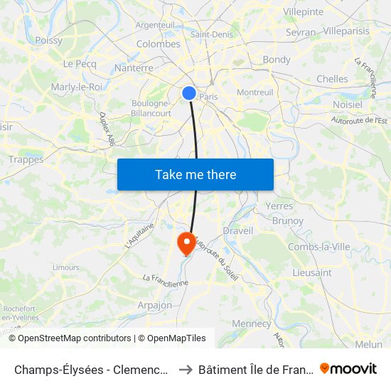Champs-Élysées - Clemenceau to Bâtiment Île de France map