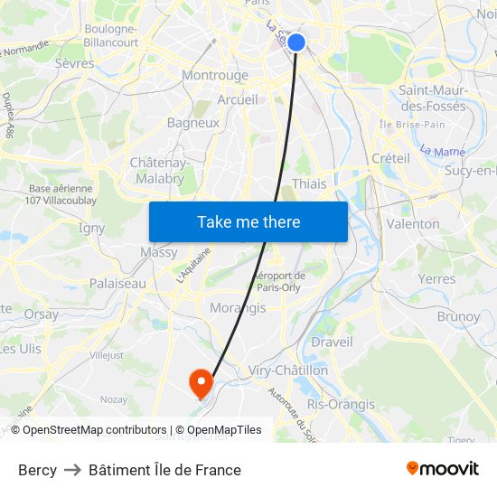 Bercy to Bâtiment Île de France map