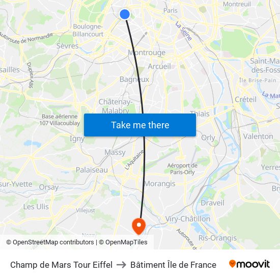 Champ de Mars Tour Eiffel to Bâtiment Île de France map