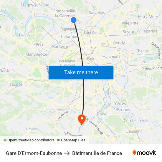 Gare D'Ermont-Eaubonne to Bâtiment Île de France map