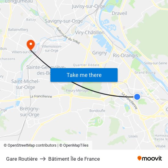 Gare Routière to Bâtiment Île de France map