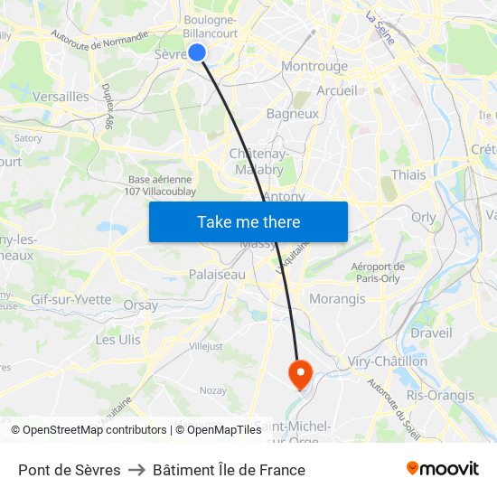Pont de Sèvres to Bâtiment Île de France map