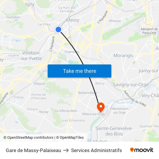 Gare de Massy-Palaiseau to Services Administratifs map