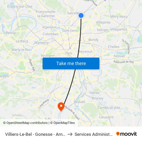 Villiers-Le-Bel - Gonesse - Arnouville to Services Administratifs map