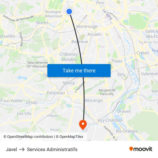Javel to Services Administratifs map
