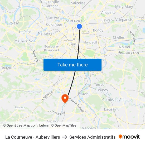 La Courneuve - Aubervilliers to Services Administratifs map