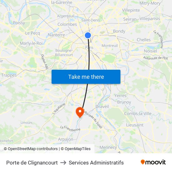 Porte de Clignancourt to Services Administratifs map