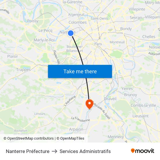 Nanterre Préfecture to Services Administratifs map