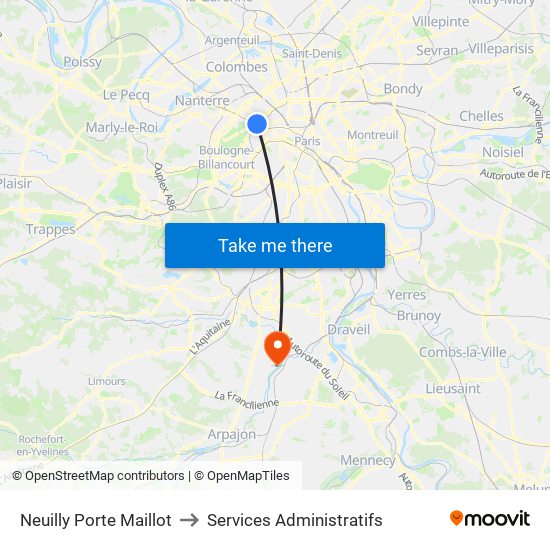 Neuilly Porte Maillot to Services Administratifs map