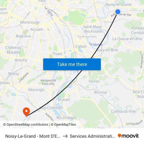 Noisy-Le-Grand - Mont D'Est to Services Administratifs map