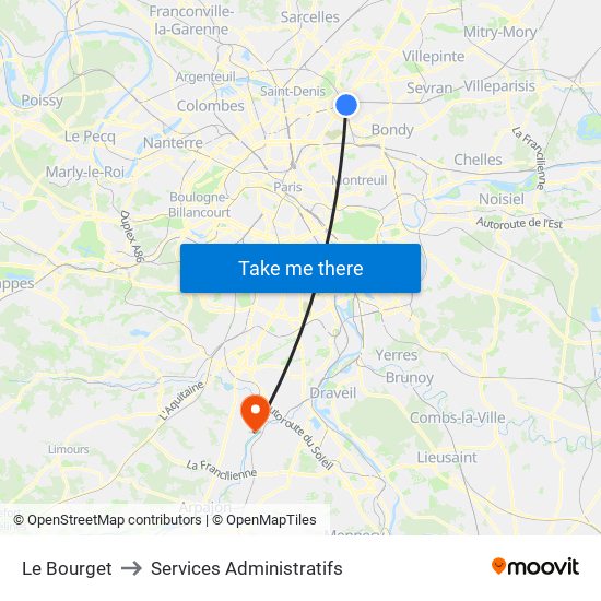 Le Bourget to Services Administratifs map