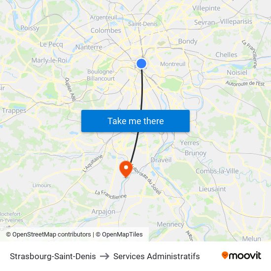 Strasbourg-Saint-Denis to Services Administratifs map