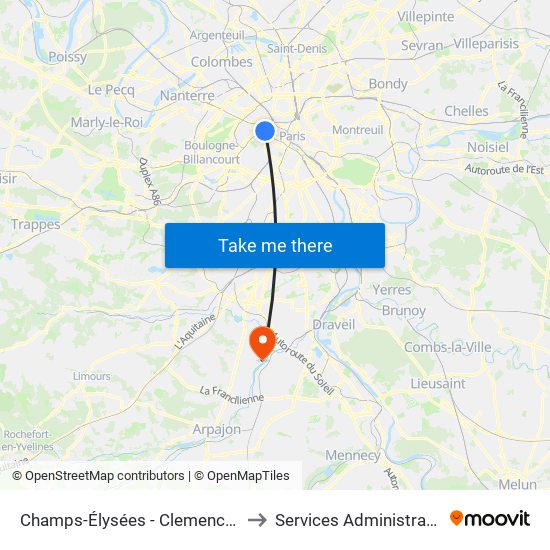 Champs-Élysées - Clemenceau to Services Administratifs map